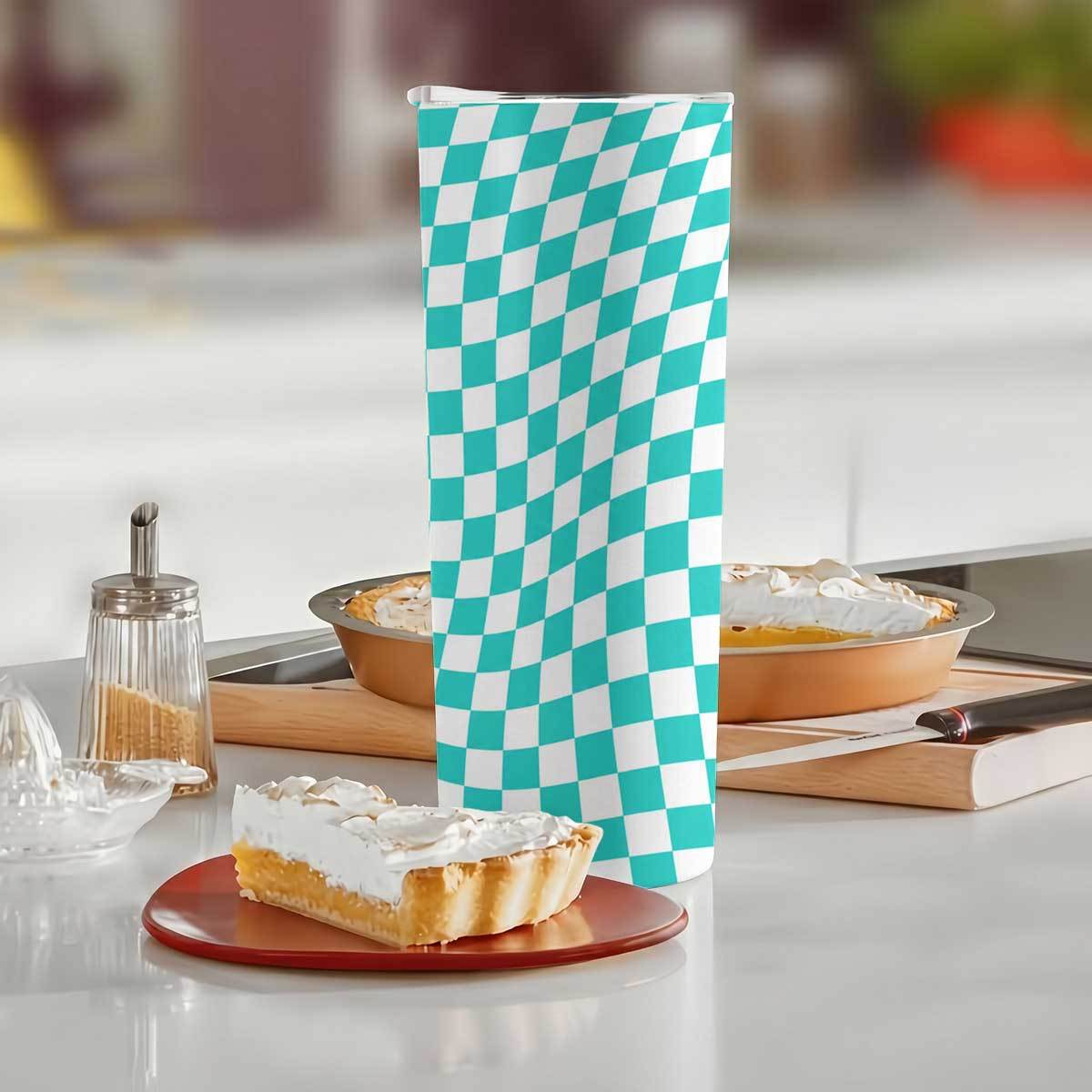 1pc 20oz Teal And White Checke - đánh giá và giá Tumbler 20Oz White